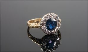 18ct Gold Sapphire And Diamond Cluster Ring Central Sapphire Surrounded By 14 Cushion Cut