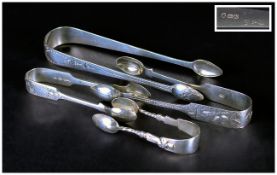 George III Pair of Silver Sugar Nips. Hallmark London 1805. 32.4 grams. + 3 Antique Pairs of