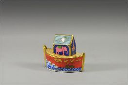 Royal Crown Derby Paperweight ' Noah's Ark ' Silver Stopper, 2nd Quality. Height 3 Inches. Excellent