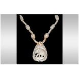 Early To Mid 20thC Carved Bone Elephant Pendant & Necklace Together With One Other Shorter Carved