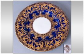 Royal Worcester Hand Painted Cabinet Plate decorated in raised acid gold on heavy blue cobalt