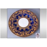 Royal Worcester Hand Painted Cabinet Plate decorated in raised acid gold on heavy blue cobalt