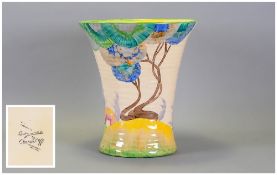 Clarice Cliff Very Large Hand Painted Flared Vase ' Viscaria ' Pattern. c.1935. Shape 572. Fully