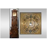 Modern Brown Faced Grandfather Clock probably Austrian or German with a brass square face. Glazed