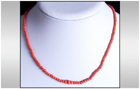 Coral Small Bead Necklace, slightly graduated, small rondelles of coral forming a delicate necklace,