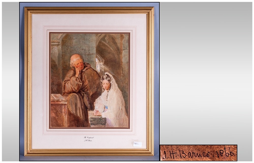 Joseph H Barnes 19th Century, The Confessional Watercolour 16.25x13.5'' Signed & dated 1866.