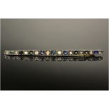 Late Victorian Bar Brooch Set With 19 Alternating Sapphires & Diamonds In A Square Millegrain