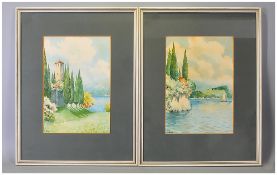 E.Boni Pair Of Italian Lake Scenes, watercolour, Both Signed. 10.5x7.25'' mounted & framed