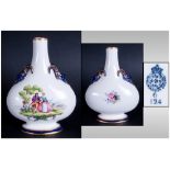 Royal Worcester Hand Finished Two Mask Handle Flask Vase. Date 1899. Unsigned, Stand 6 Inches High.