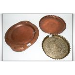 Copper Arts & Crafts Tray, stamped with makers mark, round copper engraved tray. Brass arts & crafts