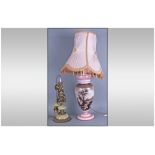 Opaline Glass Vase converted to a table lamp. Hand Painted Post Mill Scene to entire surface. 24