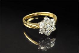 18ct Gold Diamond Cluster Ring, Set With 7 Round Modern Brilliant Cut Diamonds, Flowerhead