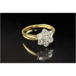 18ct Gold Diamond Cluster Ring, Set With 7 Round Modern Brilliant Cut Diamonds, Flowerhead