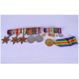 WW2 Interest, Comprising 5 Medals On Bar Plus Miniatures, Defence Medal, War Medal, 39-45 Star,