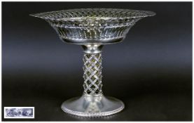 A German - Hand Crafted Early 20th Century, Very Fine Silver Tazza / Pedestal Bowl, with Trellis /