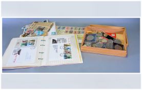 Stamp Album With Collection Of Loose Stamps & Commemorative Coines & Crowns, several mint stamps &