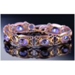9ct Rose Gold Edwardian Bracelet, Arts And Crafts Design, Each Link Mounted With An Oval