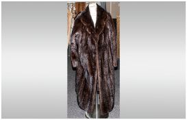 Male Dark Ranch Mink Three Quarter Length Coat, fully lined. Collar with revers. hook & loop