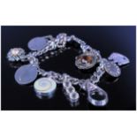 Heavy Silver Charm Bracelet Stamped 925 With 10 Charms