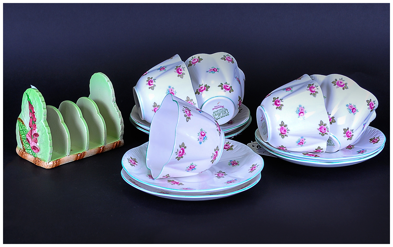 Shelley 'Rosebud' Part Teaset comprising 5 cups and 6 saucers. Together with a Carlton Ware Toast - Image 2 of 3