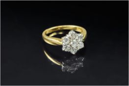 18ct Gold Diamond Cluster Ring, Set With 7 Round Modern Brilliant Cut Diamonds, Flowerhead