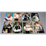 8 Signed Euro 96 Postcards To include Dennis Bergkamp, Marcus Babble, Thomas Strunz, Berti Vogts,