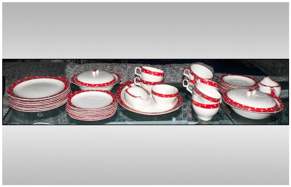 Midwinter Red Domino Pattern 40 Piece Dinner/Tea Service Stylecraft Shape. 1950's designer by Jessie - Image 3 of 5