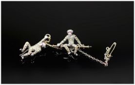 Swiss / French 19th Century Comical Novelty Silver Brooch, In The Form of Two Chimpanzees, as