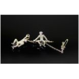 Swiss / French 19th Century Comical Novelty Silver Brooch, In The Form of Two Chimpanzees, as
