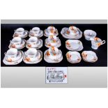 Shelley 1940's 49 Piece Tea Service 'Wisteria' Pattern number 0151 with brown, orange & green