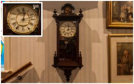 Victorian Walnut Inlaid Cased Wall Clock, makers SKARRAPP, 8 day movement clock. In working order