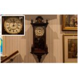 Victorian Walnut Inlaid Cased Wall Clock, makers SKARRAPP, 8 day movement clock. In working order