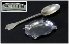 Silver Trefid Spoon, Hallmarked For London n 1908, Together With a Small Silver Ashtray Hallmarked