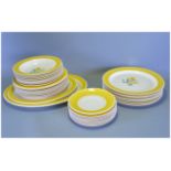 Susie Cooper Hand Painted 35 Piece Dinner Service. ' Yellow Daisy ' Comprises 8 Large Dinner Plates,