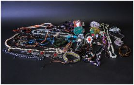 Box Of Miscellaneous Costume Jewellery To Include Beaded Bracelets, Pendant, Rings, Bangles, Etc.