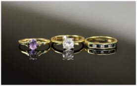 Ladies 9ct Gold Stone Set Dress Ring 3 in total. All fully hallmarked. 5.3 grams