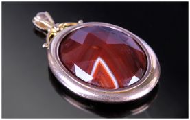Antique 9ct Gold & Agate Pendant, Stamped A.W 9C 60mm Including Bale