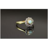 Antique 18ct Gold Set Opal and Diamond Cluster Ring. The Central Opal Surrounded by 12 Small