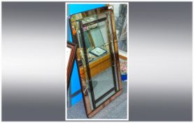 Art Deco Oblong Shaped Mirror with peach coloured glass borders with further applied coloured