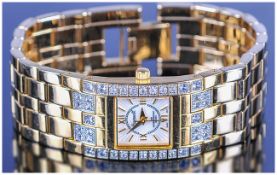 Ladies Gilt Metal Ingersoll Bracelet Wristwatch, CZ Bezel, Quartz Movement