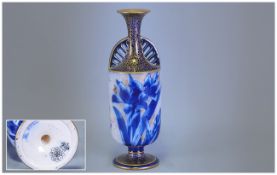 Doulton Art Nouveau ' Blue Iris ' Vase. c.1900. Height 8 Inches, Excellent Condition.