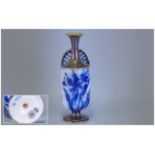 Doulton Art Nouveau ' Blue Iris ' Vase. c.1900. Height 8 Inches, Excellent Condition.