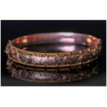 Edwardian - Fine 9ct Rose Gold Bangle and Safety Chain with Embossed Floral Decoration. Chester