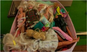 Box of Assorted Vintage Barbie Dolls and Clothes Accessories.