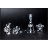 Swarovski Crystal Figures / Items ( 4 ) In Total. 1/ Shamrock N.7483, Height 2.5 Inches. 2/ Bell (