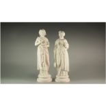 Pair of Parian Figures 'Muses of Art and Music', both dressed in Greco-Roman style, one looking