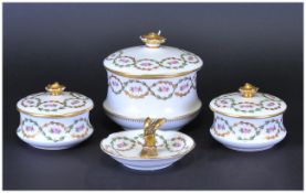 Limoges Porcelain Four Piece Dressing Table Set, made for Jas Shoolbred and Co, London. Decorated