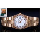 Rolex 18ct Yellow Gold Gents Oyster Quartz Day Date/Chronometer Wristwatch with white dial, gold