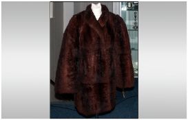 Three Quarter Length Dark Brown Faux Fur Coat, Fully lined.