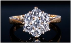 18ct Gold Diamond Cluster Ring Set With 7 Round Modern Brilliant Cut Diamonds In A Flowerhead